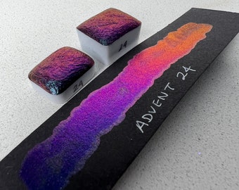 Adviento 24 tintas de acuarela metálicas veganas con efecto cambio de color, hechas a mano, para caligrafía, letras a mano, en pastilla de un cuarto o media pastilla.
