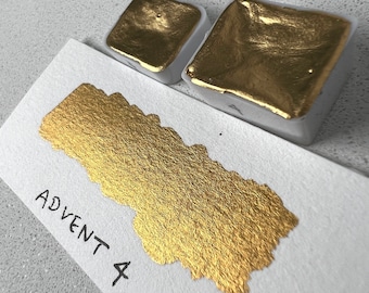 Adviento 4 oro bronce vegano metálico brillante hecho a mano tinta de acuarela caligrafía letras a mano cuarto de pastilla o media pastilla