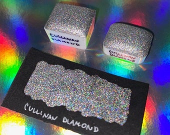 Cullinan Diamond Crown Jewels holographic metallic vegan handmade watercolor silver calligraphy ink hand lettering quarter pan or half pan