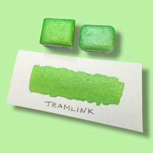 Tramlink shimmer watercolour paint handmade lime green vegan metallic calligraphy ink hand lettering half pan Reneeissance Colours