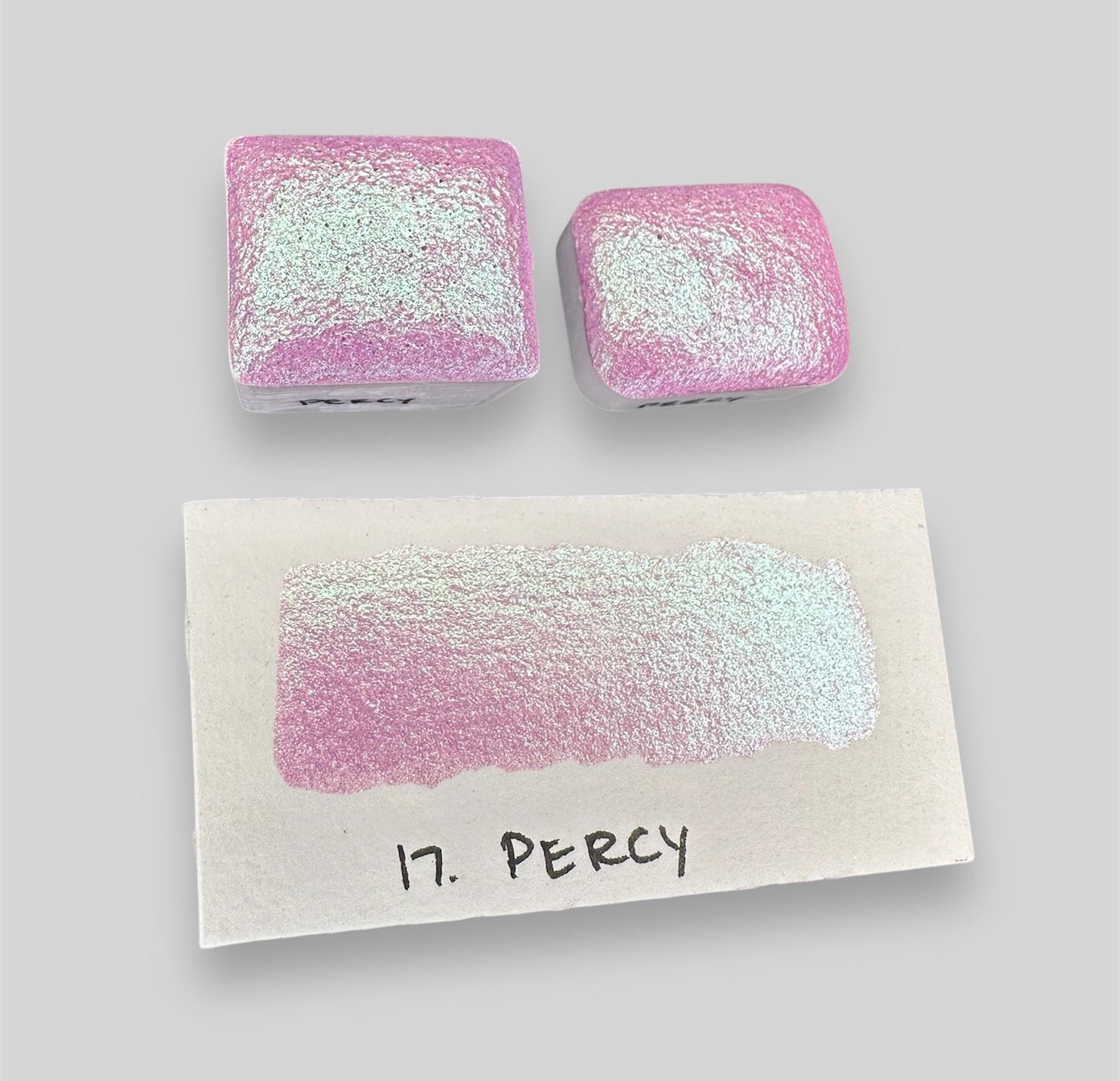 Percy Day 17 pink green 2024 Reneeissance Colours advent collection quarter pan or half pan handmade vegan metallic watercolor colorshift