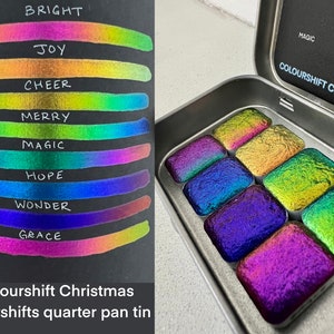 Quarter pan tin of 8 supershift intense colorshift handmade vegan watercolor Colourshift Countdown to Christmas 2022