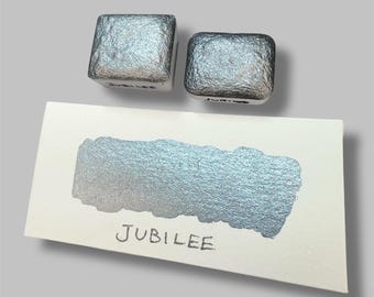 Jubilee shimmer watercolour paint handmade silver grey vegan metallic calligraphy ink hand lettering half pan Reneeissance Colours