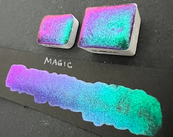 Magic intense sparkly colorshift vegan handmade watercolor green Colourshift Countdown to Christmas supershift quarter pan or half pan