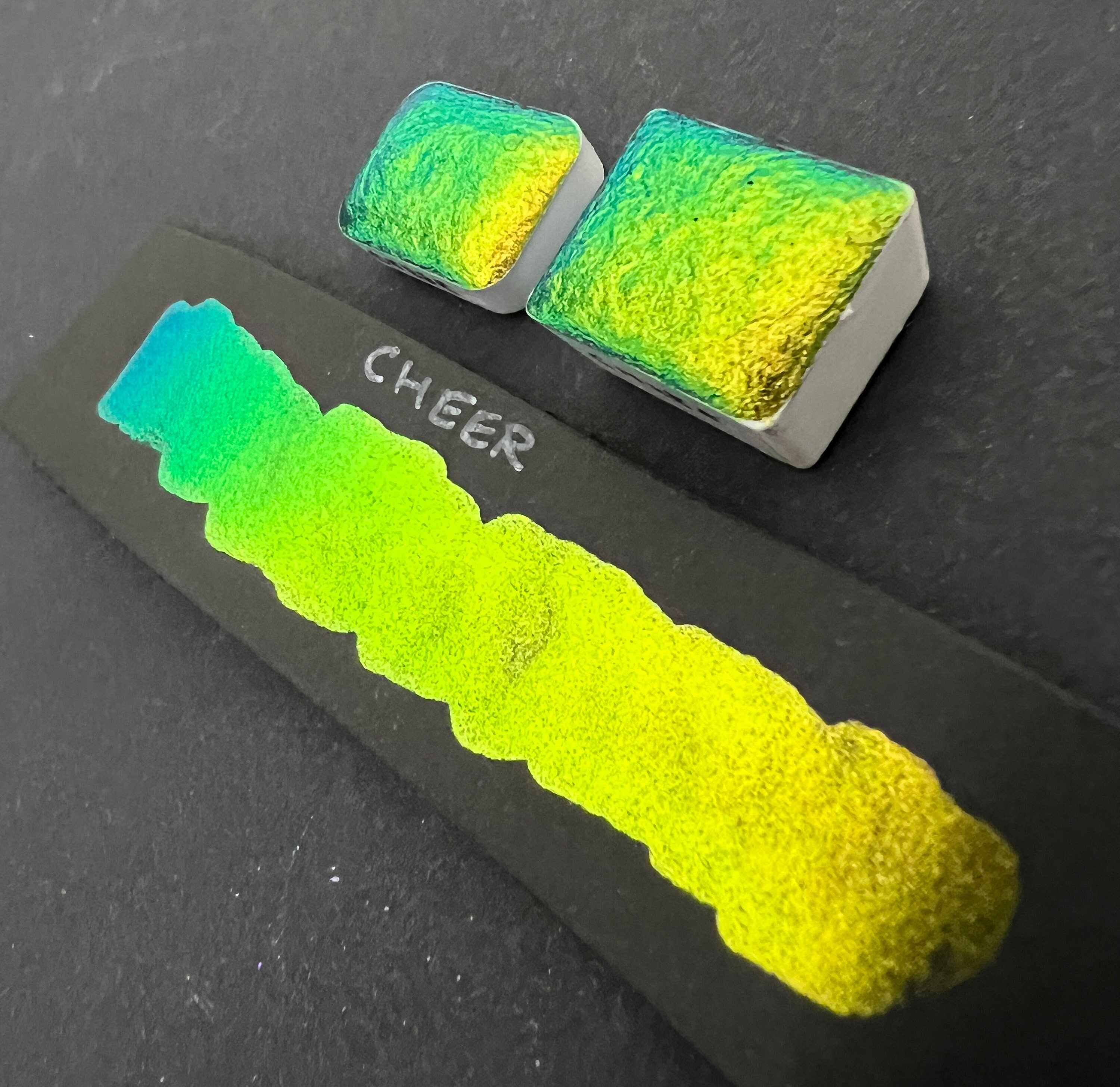 Cheer intense sparkly colorshift vegan handmade watercolor gold yellow Colourshift Countdown to Christmas supershift quarter pan or half pan