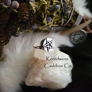 Pentacle 925 Sterling Silver, Witches Amulet, Wiccan, Rings, Pagan Jewelry, Pentagram, Poison, Ritual, Witchcraft, Samhain