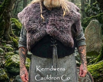 Viking Warrior Vest with Wool Fur, Medieval, LARP, Winter, Cosplay, Costume