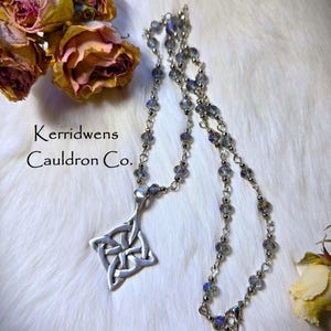 Witches Knot Crystal Necklace, Mystical Protection Amulet, Spiritual, Wicca Jewelry, Metaphysical, Celtic Knot, Beaded Rosary Chain