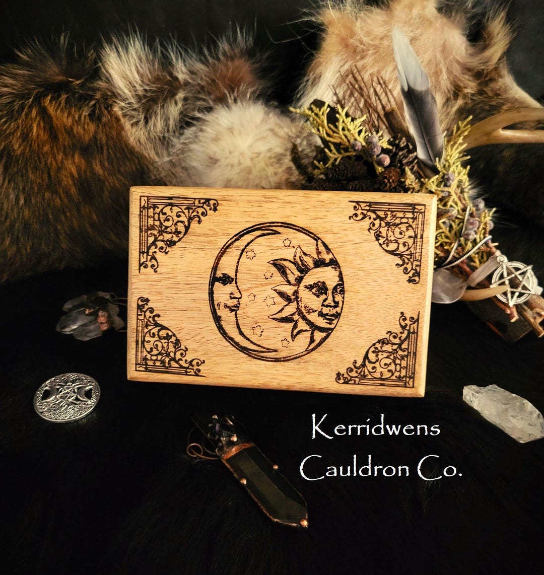 Celestial Wooden Tarot Box, Celtic Jewelry Box, Altar Box, Astronomy ...