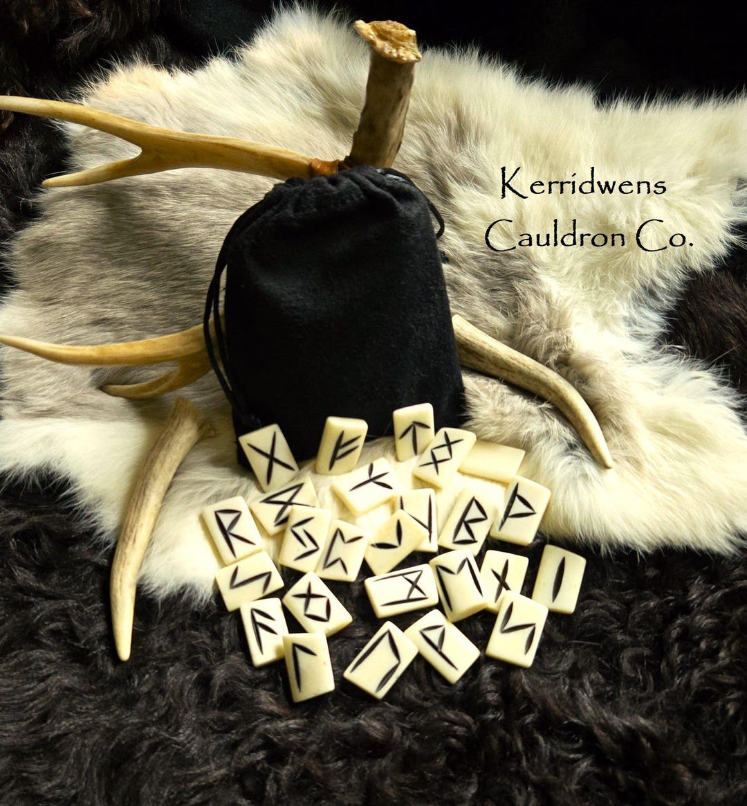Elder Futhark Cow Bone Runes, Divination Tool, Norse Mythology, Altar ...