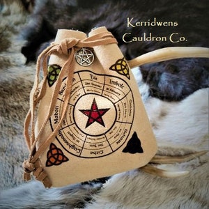 Suede Leather Drawstring Crystal Pouches, Tree of Life Pouch, Pentagram Pouch, Moon Goddess Pouch, Triple Moon, Wiccan, Pagan, Cosplay