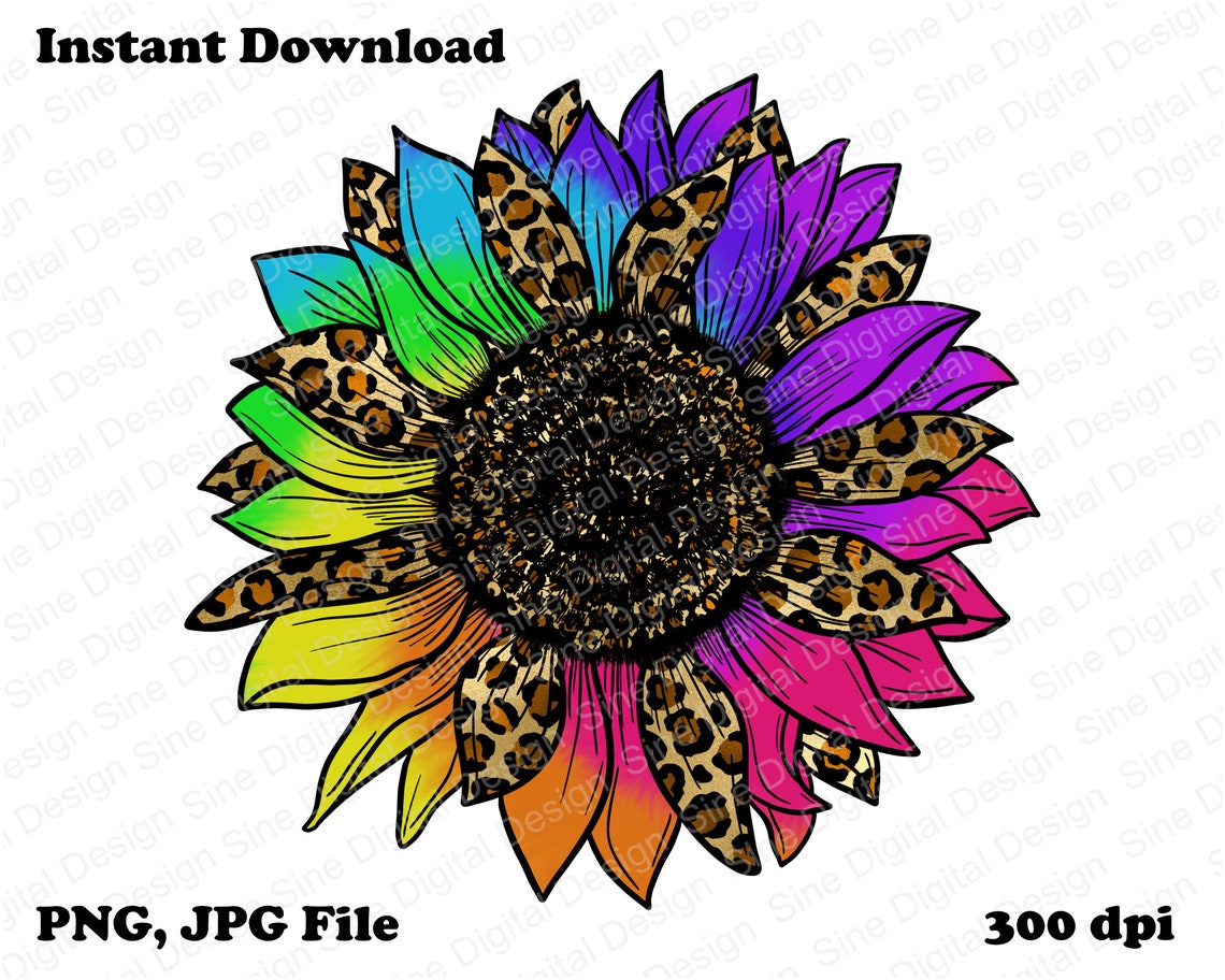 Tie dye Leopard Sunflower Sublimation PNG Colorful Sunflower | Etsy