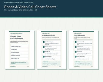 Large Print Phone & Video Call Cheat Sheets for Seniors | 5 Printable Guides | Calls, Texting, Photos and Safety