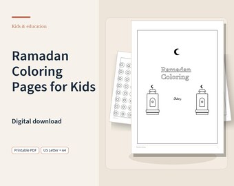 Ramadan Coloring Pages for Kids Printable, 10 Lantern and Mosque Line Art Sheets, US Letter and A4 PDF