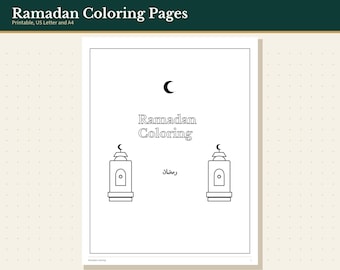 Ramadan Kids Coloring Pages Printable, Lanterns, Mosques, Crescents and Patterns, 10 Pages