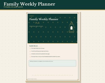 Muslim Family Weekly Planner Printable, Undated Home Pages for Meals and Plans, Letter and A4