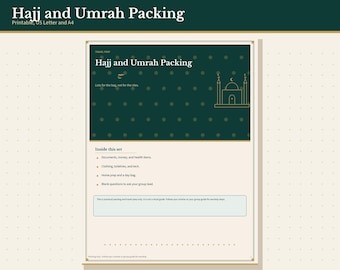 Hajj and Umrah Packing Checklist Printable, Travel Prep Lists, Letter and A4 PDF