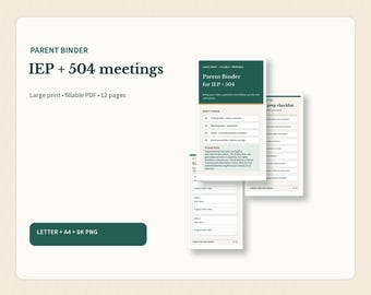 Editable Parent Binder for IEP and 504 Meetings | Large Print Fillable PDF | Notes, Goals & Follow Up
