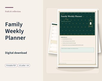 Muslim Family Weekly Planner Printable, Undated Meal and Chore Pages, US Letter and A4 PDF