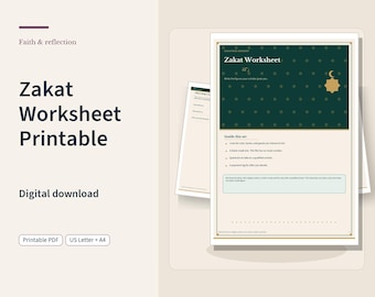 Zakat Worksheet Printable, Educational Notes and Scholar Questions Organizer, US Letter and A4 PDF