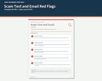 Scam Text and Email Red Flags | Phishing Safety Guide | Beginner Printable PDF & 8K PNG
