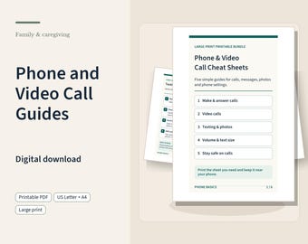 Large Print Phone and Video Call Guides | Five Printable Sheets for Calls, Texts, Photos and Safety
