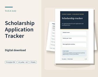 Scholarship Application Tracker | Fillable Deadline, Essay, Letter and Award Worksheets