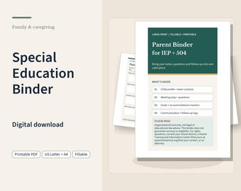 Special Education Meeting Binder | Fillable Parent Notes, Goals and Follow Up Pages