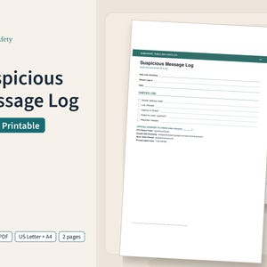 Suspicious Message Log, Fill-In Scam Text and Email Tracker with Official Report Links, Printable