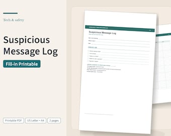 Suspicious Message Log, Fill-In Scam Text and Email Tracker with Official Report Links, Printable
