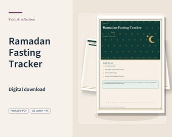 Ramadan Fasting Tracker Printable, 30 Day Circle Chart and Time Log, US Letter and A4 PDF