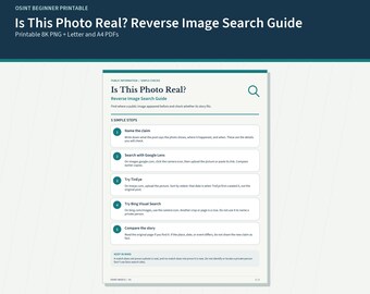 Reverse Image Search Guide | Is This Photo Real? | Beginner OSINT Printable PDF & 8K PNG