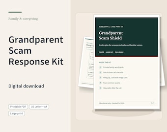 Grandparent Scam Response Kit | Large Print Family Safe Word Cards and Call Back Checklist