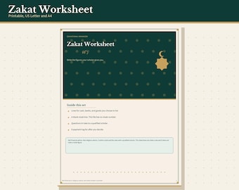 Zakat Worksheet Printable, Educational Organizer, Not Financial or Religious Advice, Letter and A4