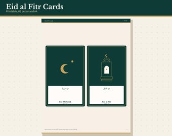 Eid al Fitr Cards and Gift Tags Printable, Eid Mubarak Cut Files, Letter and A4 PDF