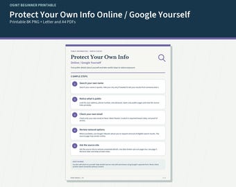 Protect Your Own Info Online / Google Yourself | Beginner Privacy Self-Check Printable Guide