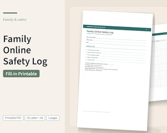Family Online Safety Log, Fill-In Household Privacy and Scam Check Worksheet for Parents and Grandparents