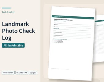Landmark Photo Check Log, Fill-In Public Place Photo Fact-Check Worksheet, Printable PDF and 8K PNG