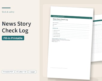 News Story Check Log, Fill-In Media Literacy Worksheet for Students and Adults, Printable PDF