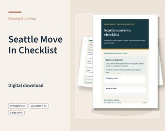 Seattle Move In Checklist | Printable Deposit Steps and Apartment Condition Record