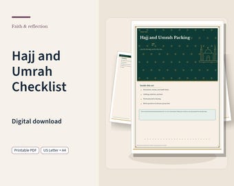 Checkliste zum Packen für Hadsch und Umra (druckbar), Reisevorbereitung für die Pilgerfahrt, US Letter und A4 PDF