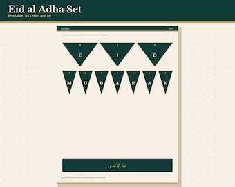 Eid al Adha Cards, Banner and Gift Tags Printable, Eid Mubarak Set, Letter and A4