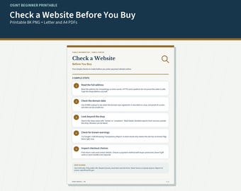 Check a Website Before You Buy | Beginner Online Shopping Safety Guide | Printable PDF and 8K PNG