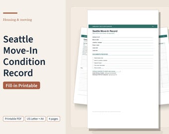 Einzugsprotokoll für Seattle, Checkliste für Mieter zum Ausfüllen und Kautionsnachweis, druckbare PDF-Datei (Briefpapier + A4)