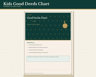 Ramadan Kids Good Deeds Chart Printable, 30 Day Star Chart for Children, Letter and A4