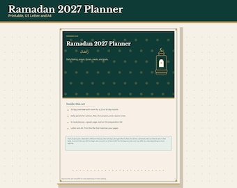 Ramadan 2027 Planner Printable, Daily Fasting, Prayer, Quran, Meals and Goals, Letter and A4