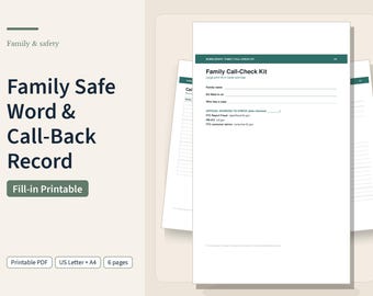 Grandparent Scam Call-Back Kit, Large Print Fill-In Family Safe Word Cards, Call Log and Report Record