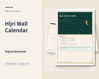 Hijri 1448 to 1449 Wall Calendar Printable, Matching Gregorian Dates for 2026 to 2028, Letter and A4