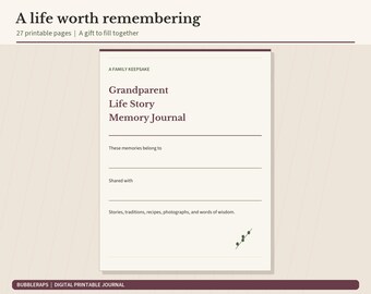 Grandparent Life Story Memory Journal | Large Print Family Keepsake | Printable Letter and A4 PDFs