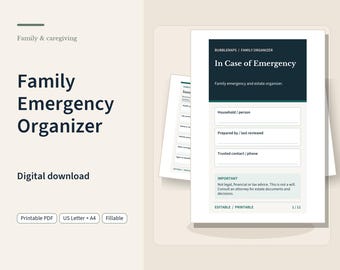 Family Emergency and Estate Organizer | Fillable Contacts, Documents and Final Wishes Binder